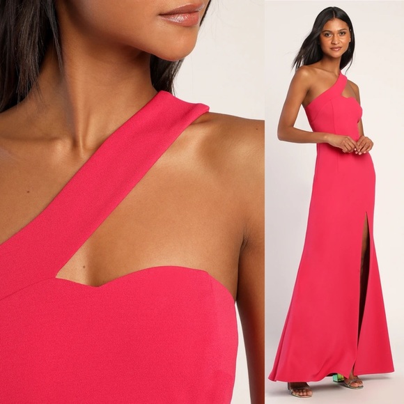Hot Pink Magenta Asymmetrical Sweetheart Mermaid Maxi Dress 🌿 - Picture 3 of 10